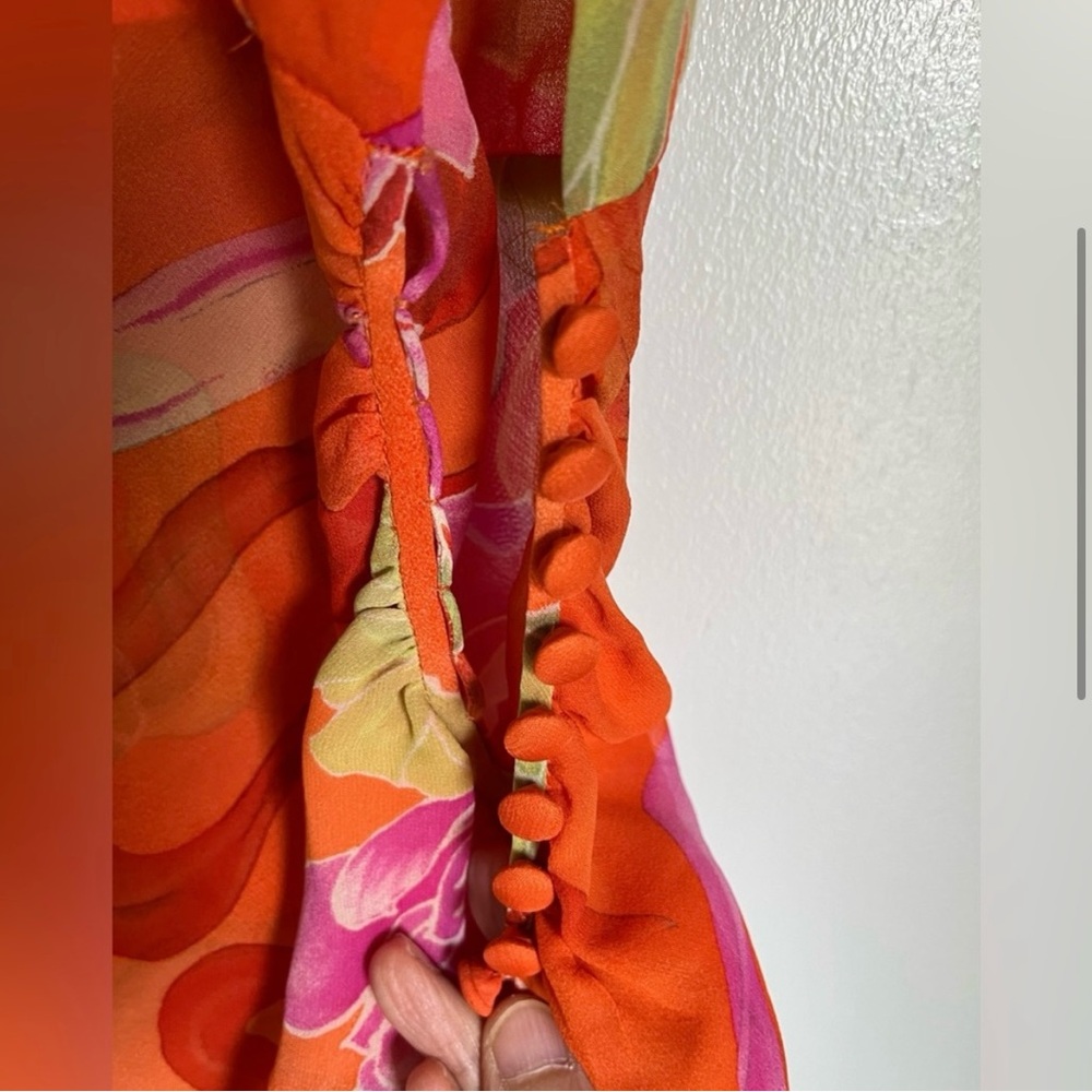 Emanuel Ungaro orange floral silk sleeveless SS 2004 top FR size 42 US size L - Picture 3 of 8